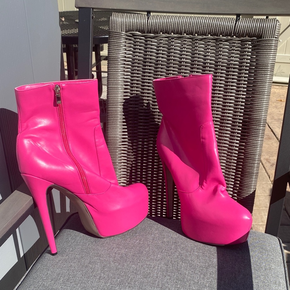 Vibrant Pink High Heel Ankle Boots